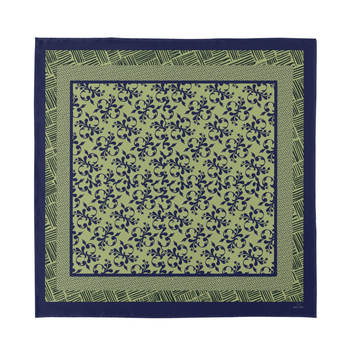 Caracas Collection Green & Blue Silk Bandana. Design hand-painted by the Designer Maria Alejandra Ec