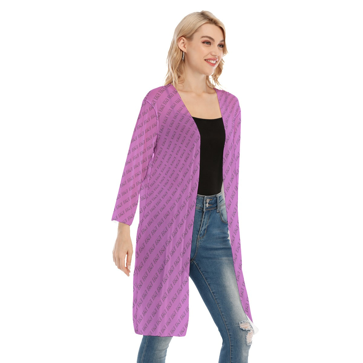 E&E Signature Pink Women's V-neck Mesh Cardigan. Mesh Kimono.