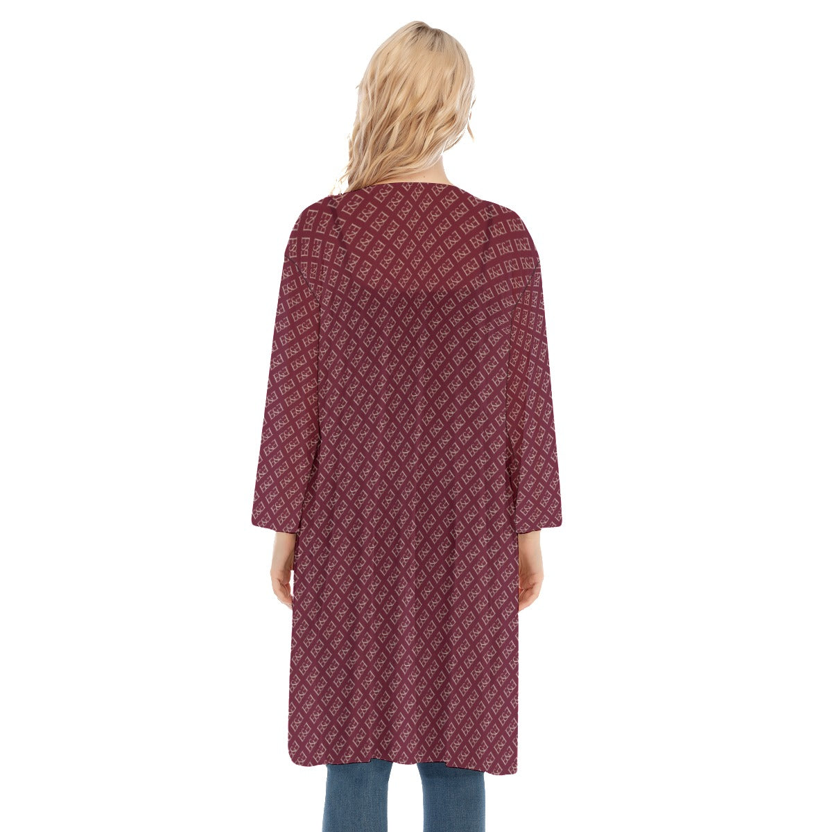 E&E Signature Red-Wine V-neck Mesh Cardigan.