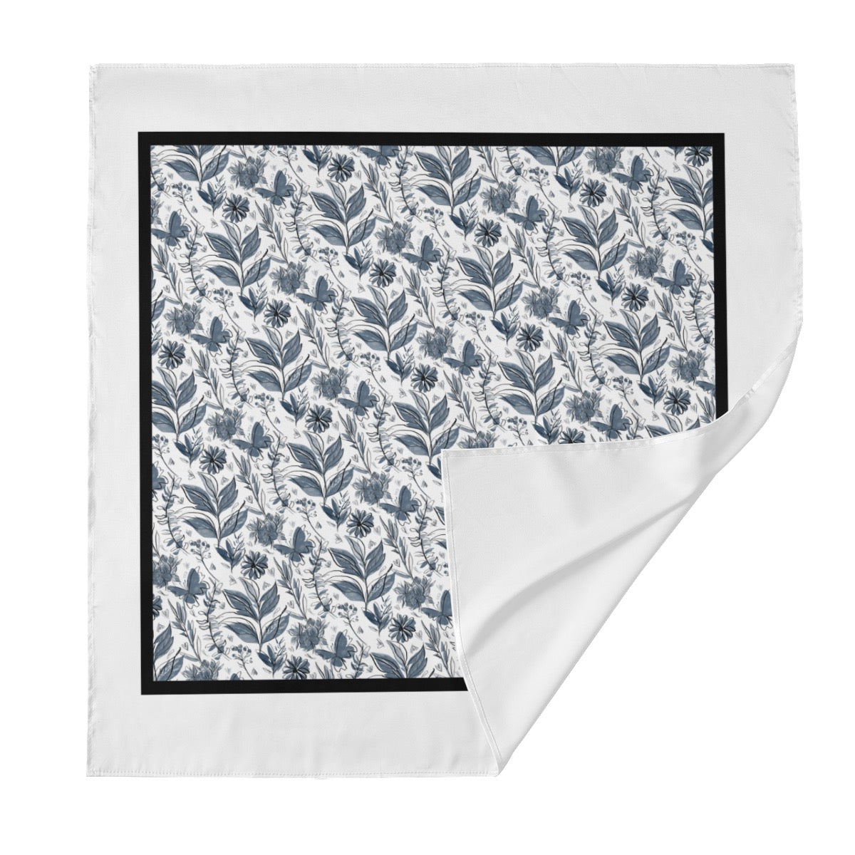 Watercolor White and Blue Silk Scarf. Houston Collection. Design hand-painted by the Designer Maria