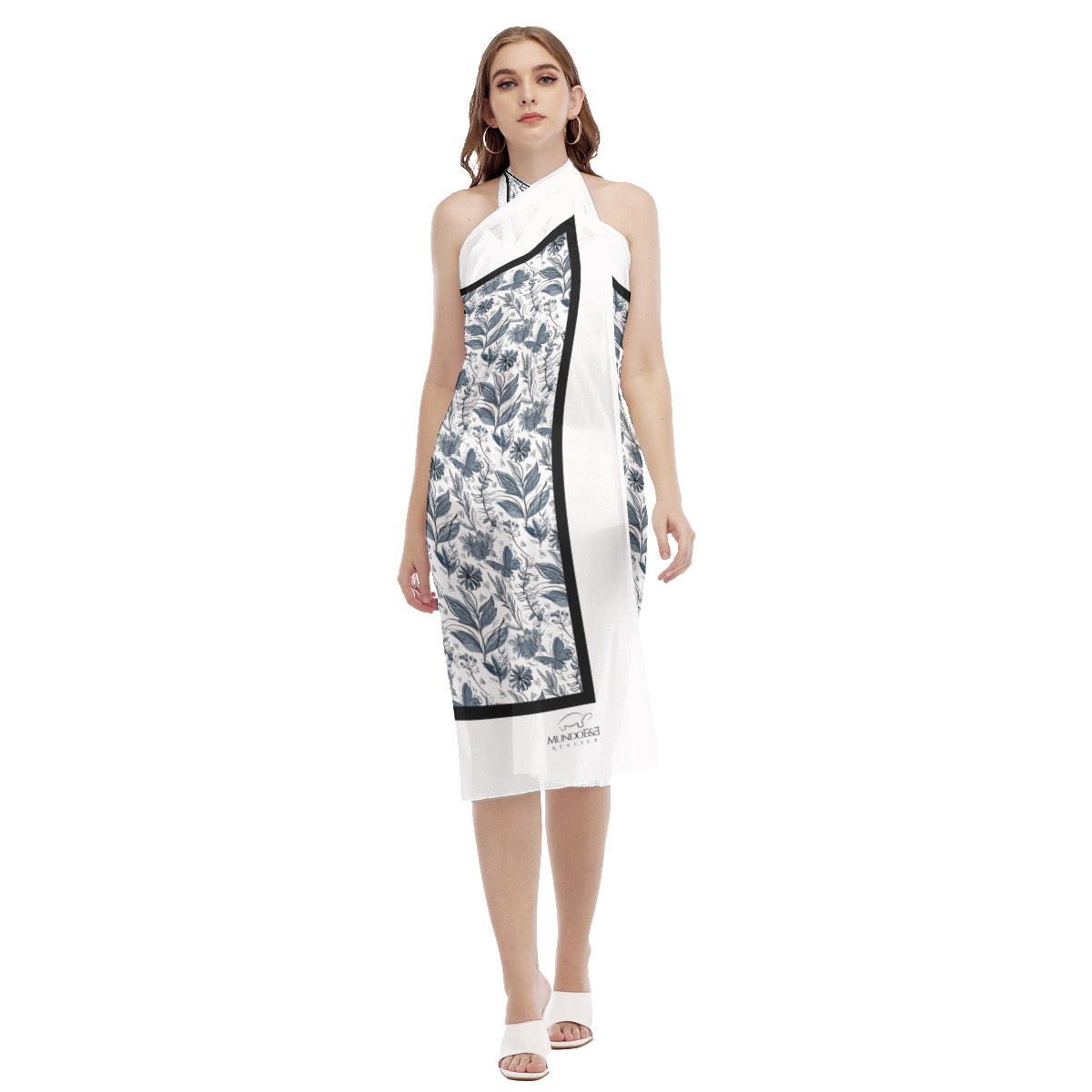 Watercolor white and Blue Beach Dress. Design hand-painted by the Designer Maria Alejandra Echenique