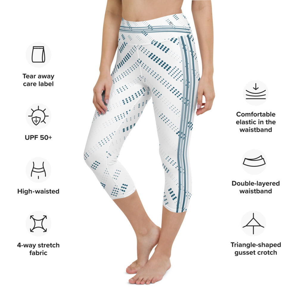 Electric White & Blue Yoga Capri Leggings