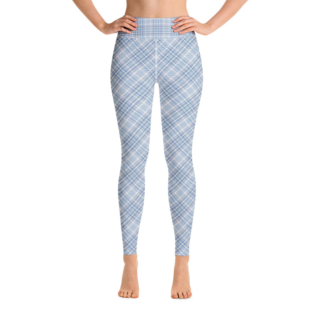 Baby Blue Plaid Yoga Leggings