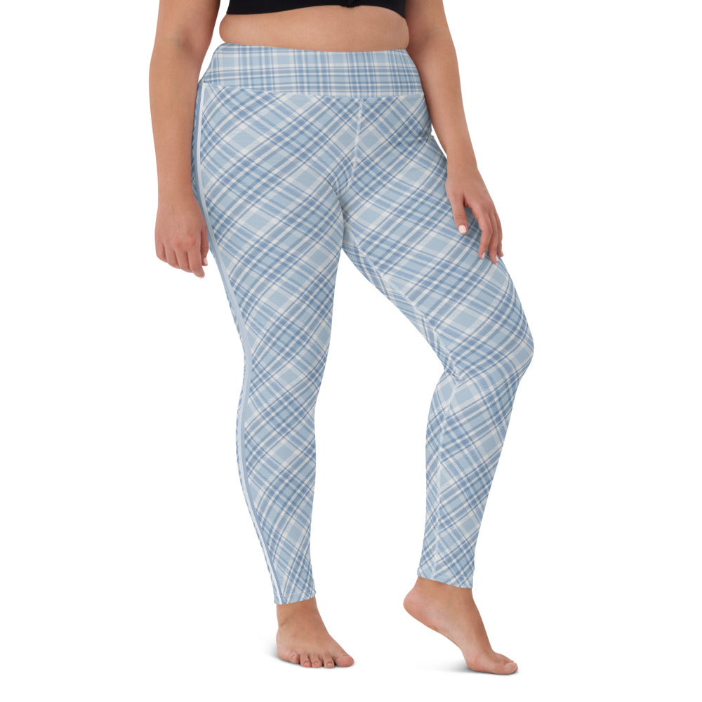 Baby Blue Plaid Yoga Leggings