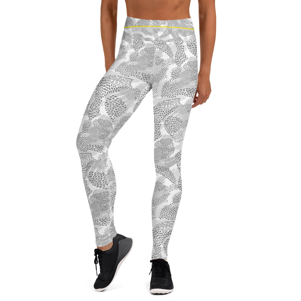 Grey & Yellow Paisley Yoga Leggings