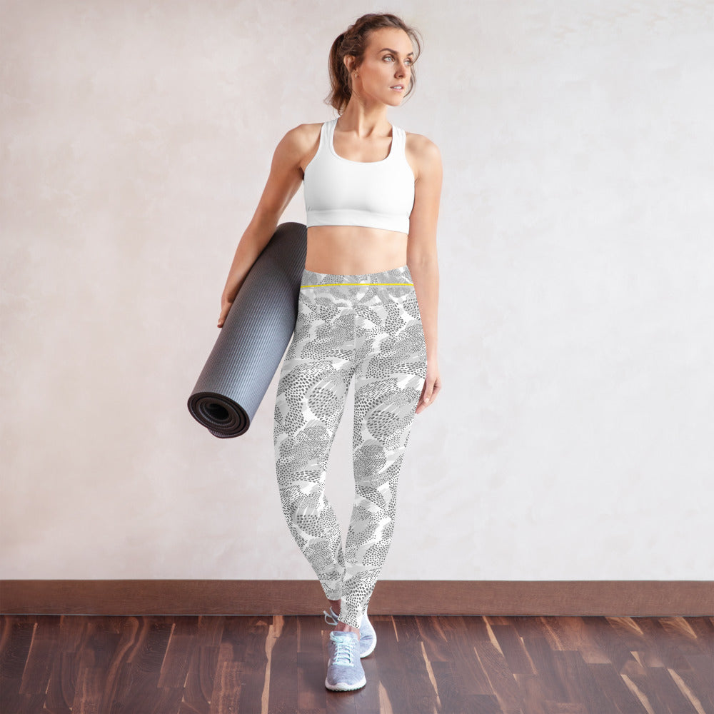 Grey & Yellow Paisley Yoga Leggings