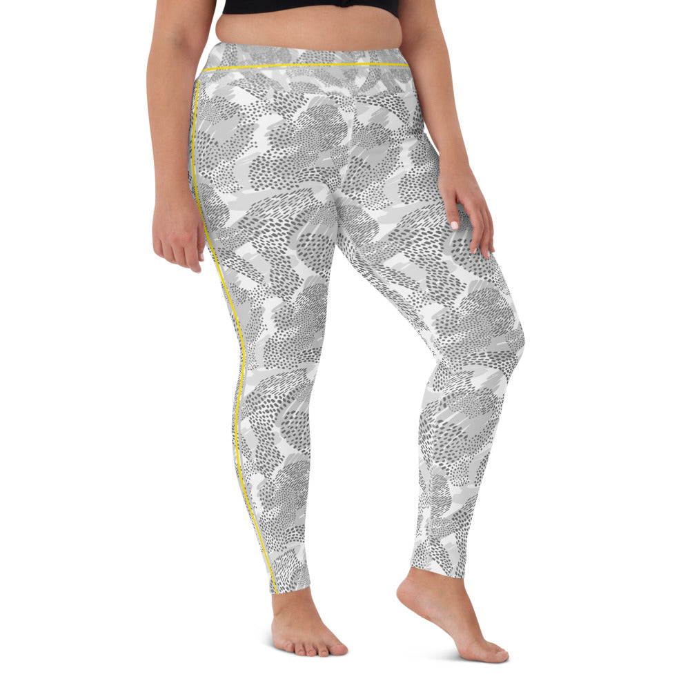 Grey & Yellow Paisley Yoga Leggings