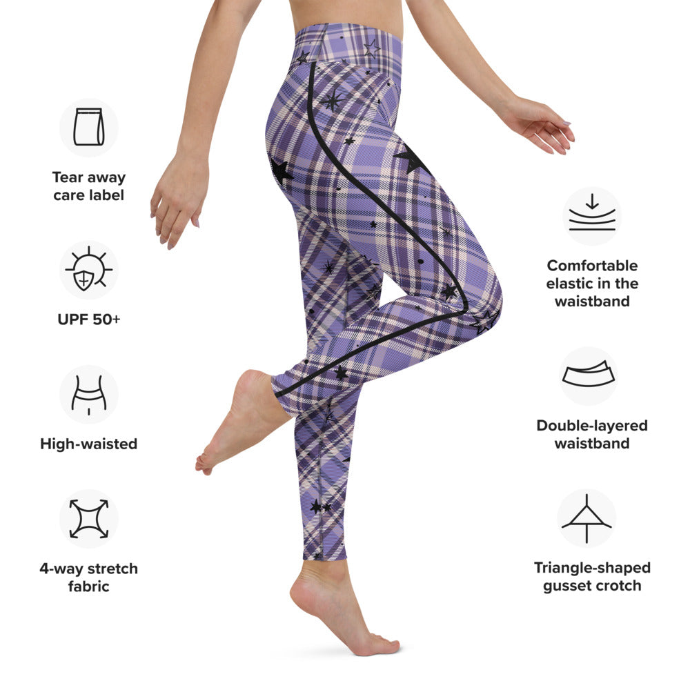 Stars Violet Plaid Yoga Leggings
