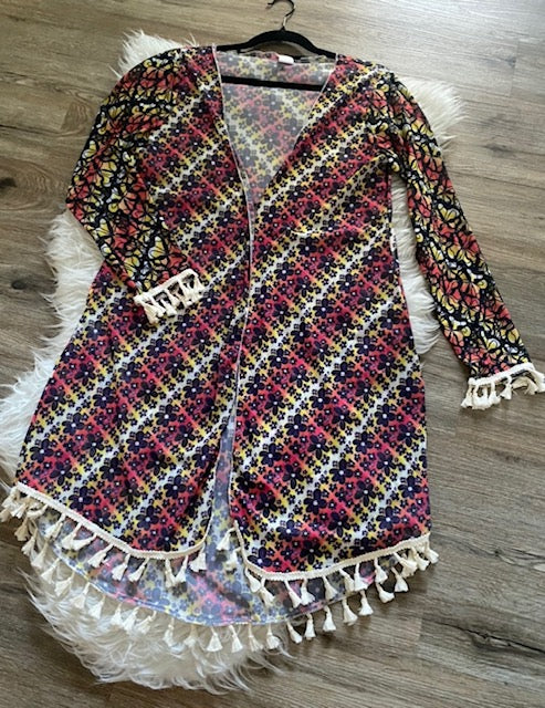 Degrade Flowers Long Sleeve Mesh Cardigan. Mesh kimono. cover up. Design hand-painted by the Designe