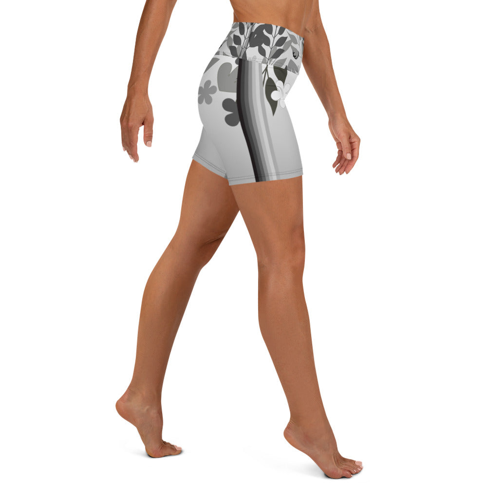 Gray Flowers Yoga Shorts - 1977 Collection