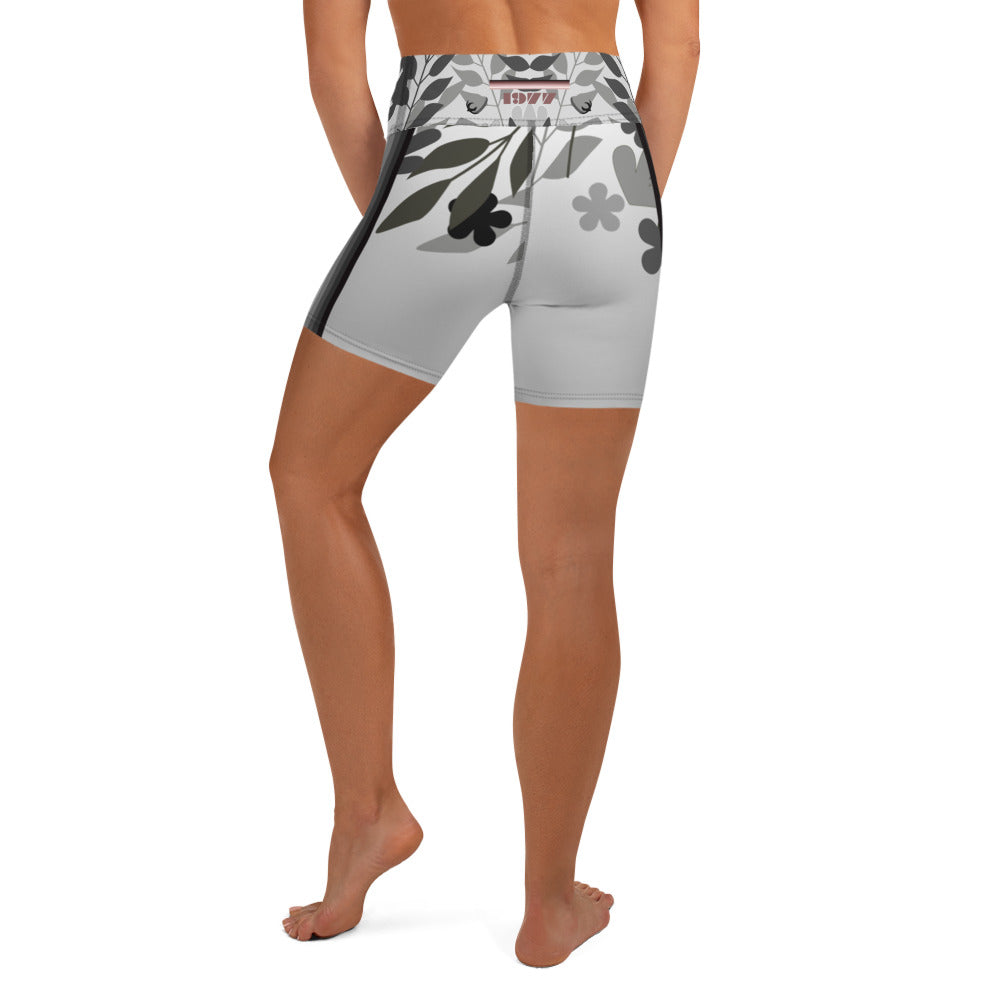 Gray Flowers Yoga Shorts - 1977 Collection