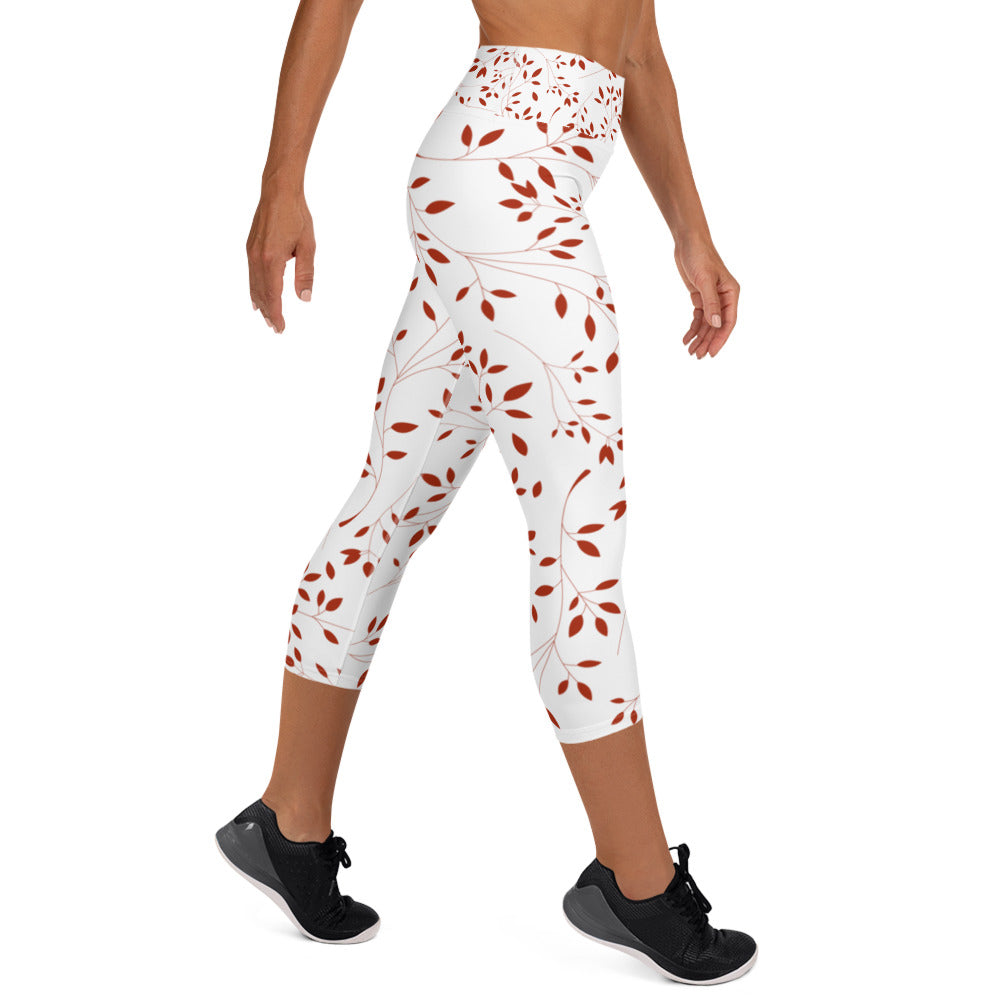 Red Flowers Yoga Capri Leggings - 1977 collection