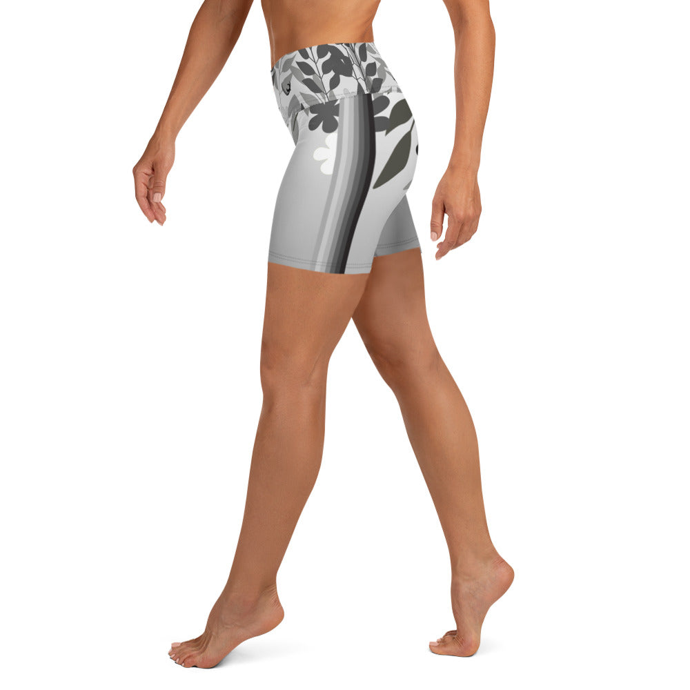 Gray Flowers Yoga Shorts - 1977 Collection