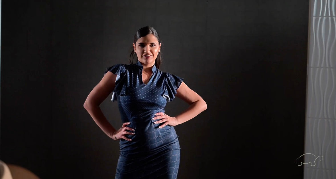 Dark Blue Luminance Vintage Frill Sleeve V-Neck Dress