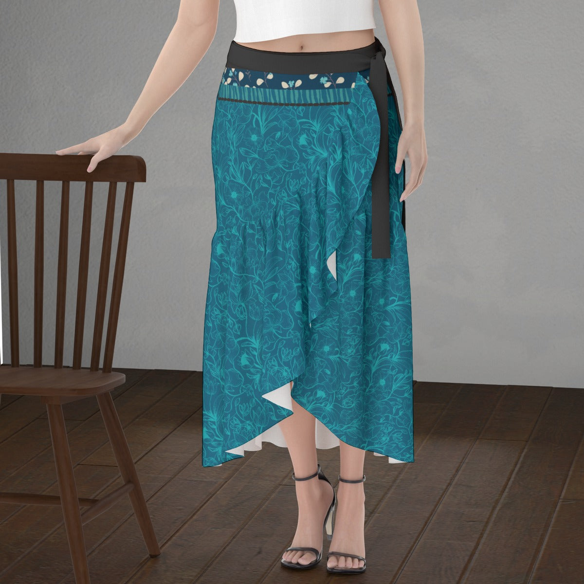 Blue and Black Stars Wrap Skirt. Miami Collection