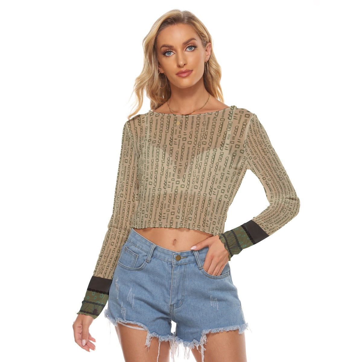 Beige Mesh Long Sleeves T-shirt. Miami Collection