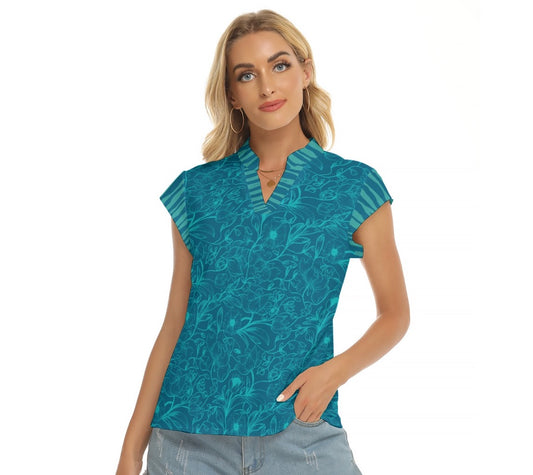 Blue and celeste flowers V-neck Shirts. Miami Collection