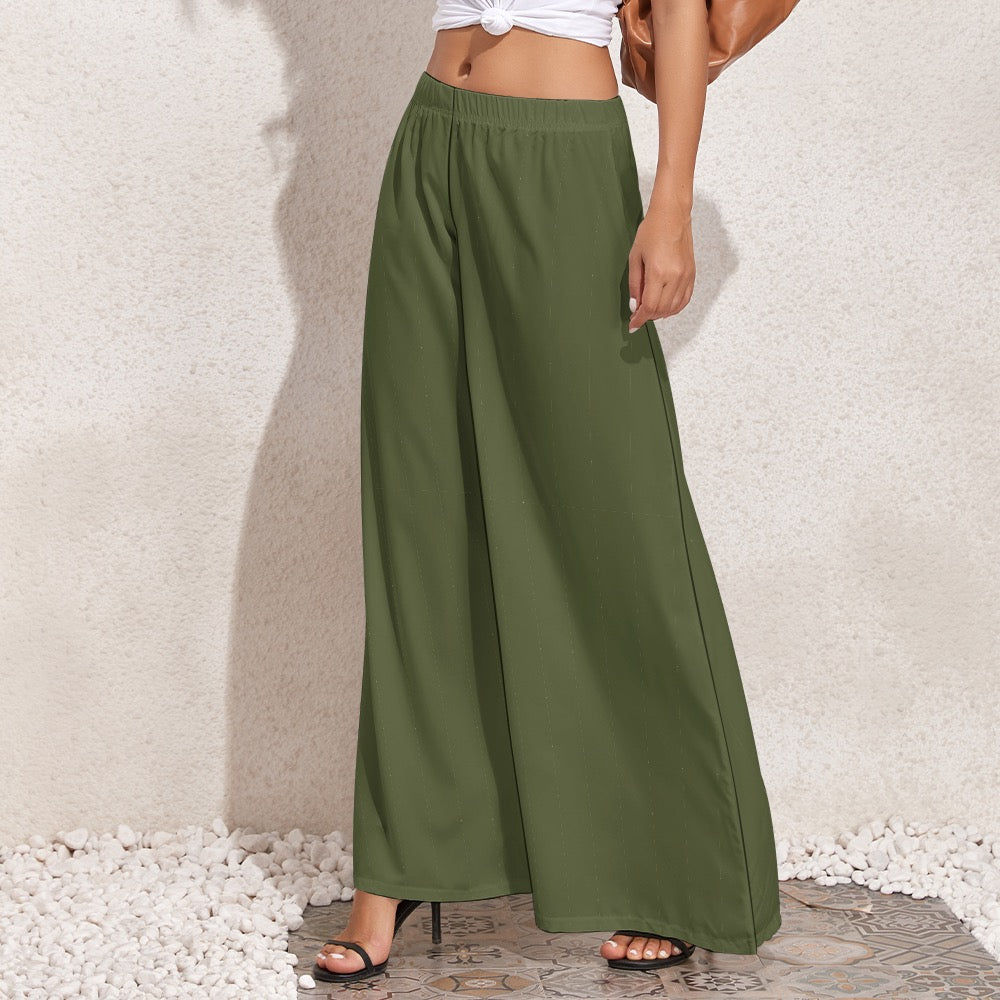 Green solid Wide Leg Pants. Miami Collection