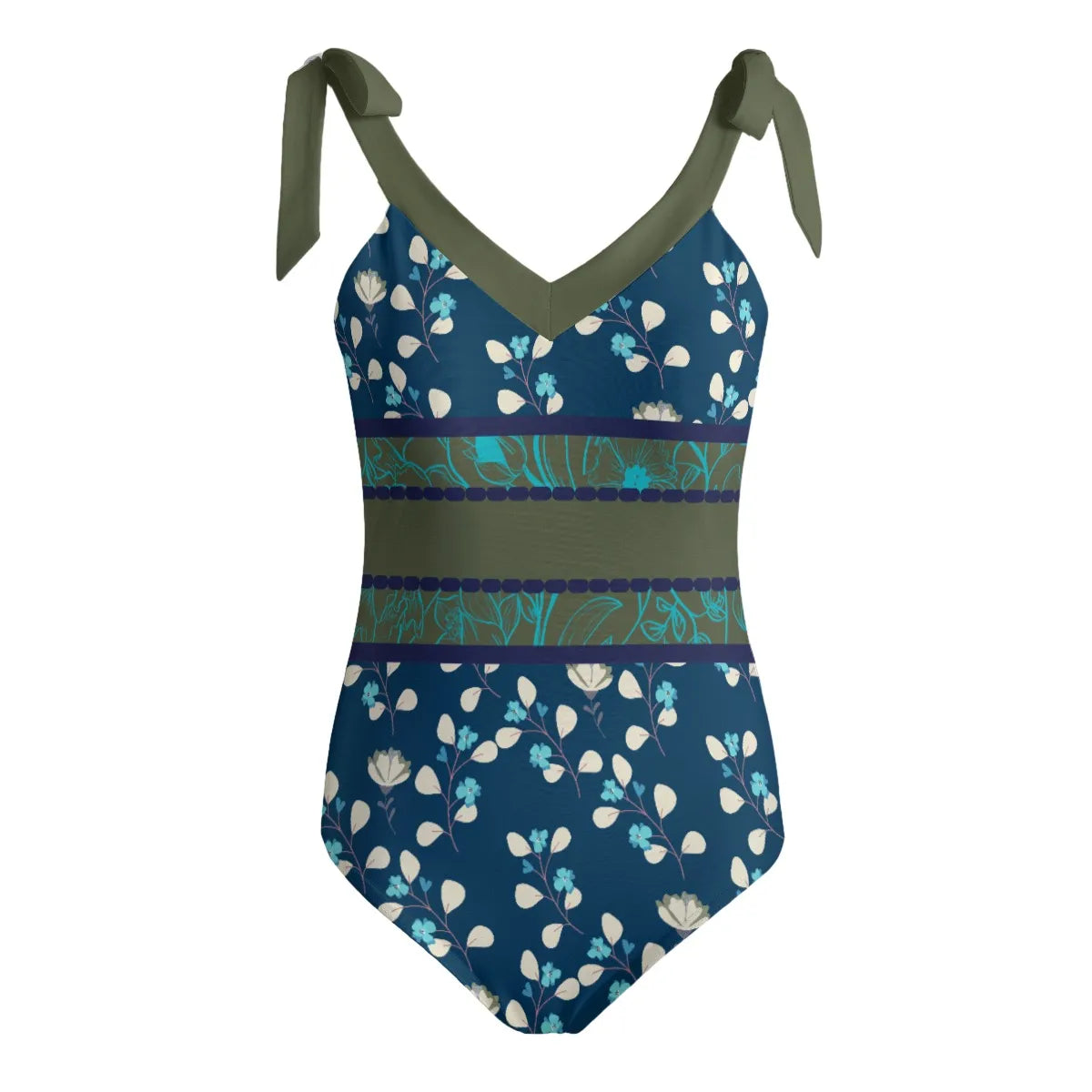 Green and Blue Reversible Tie Shoulder One piece Padded Swimsuit. Miami Collection