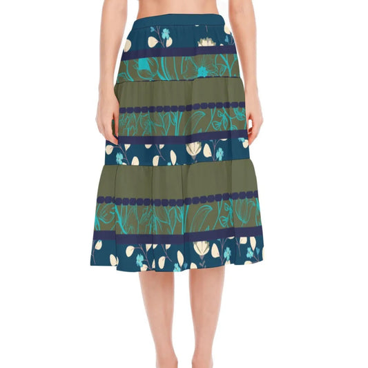 Green and Blue Stitched Pleated Chiffon Skirt. Miami Collection