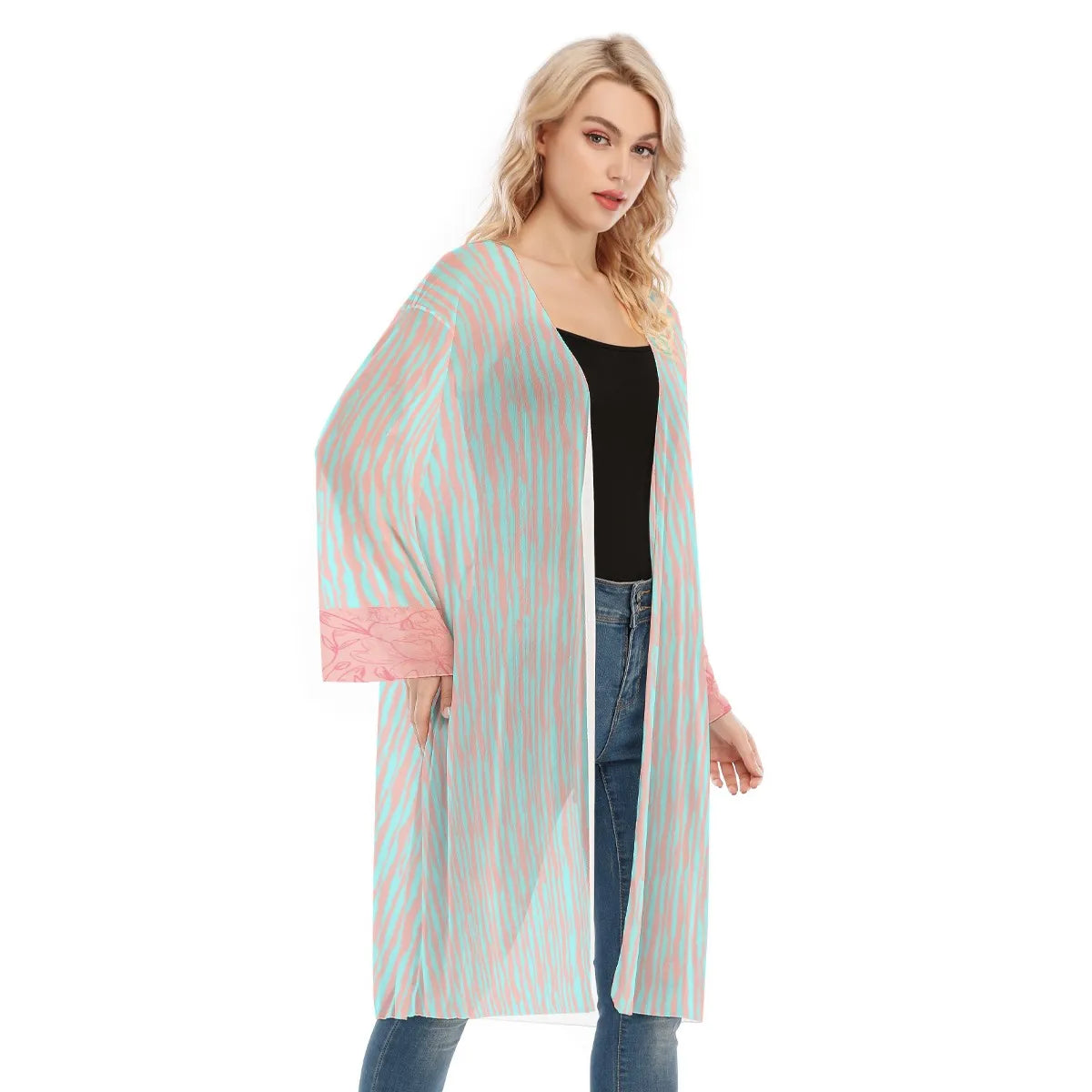 Pink and Light Blue Long Sleeve Mesh Cardigan. Miami Collection