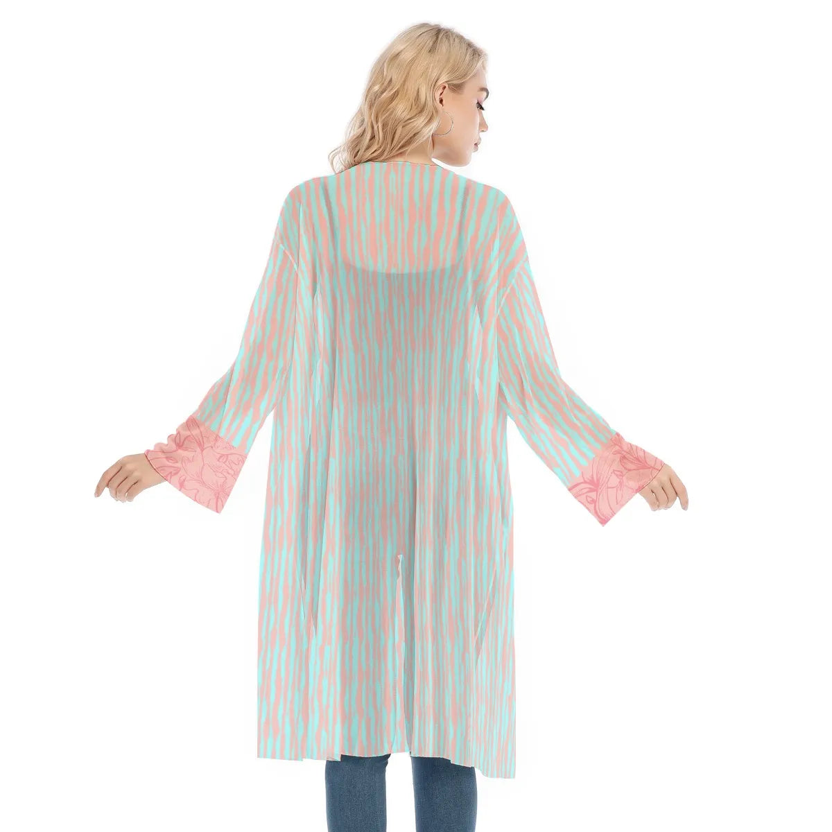 Pink and Light Blue Long Sleeve Mesh Cardigan. Miami Collection