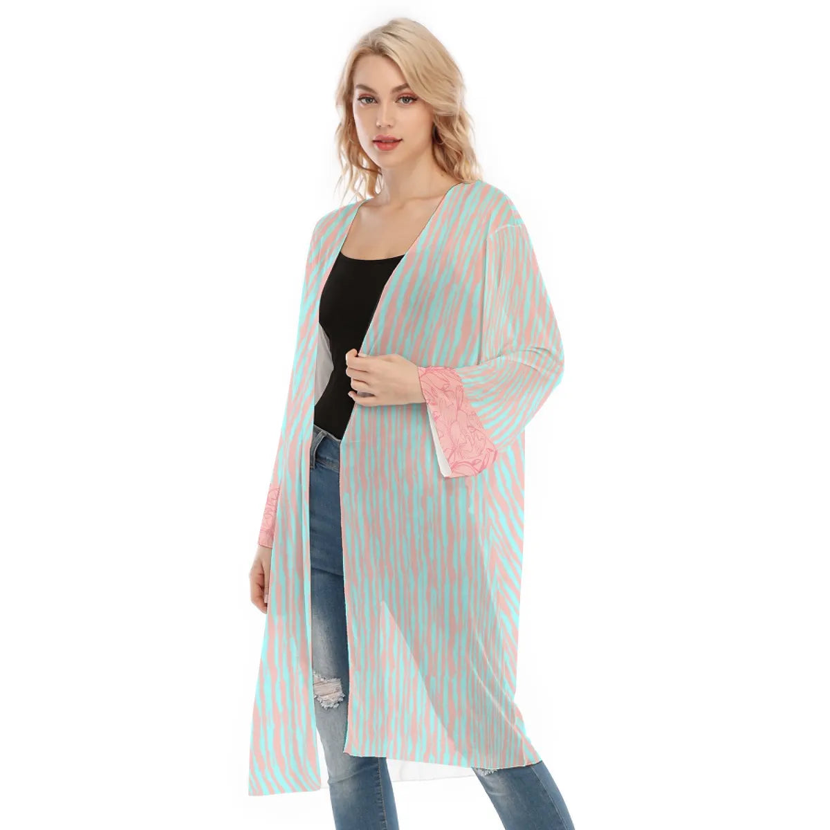 Pink and Light Blue Long Sleeve Mesh Cardigan. Miami Collection