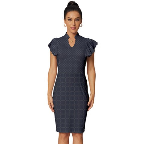 Dark Blue Luminance Vintage Frill Sleeve V-Neck Dress