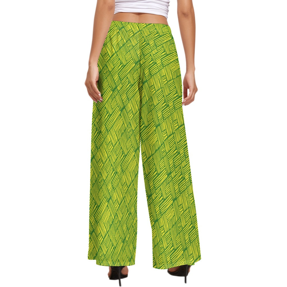 Little Stripes Green Wide Leg Pants. Design hand-painted by the Designer Maria Alejandra Echenique