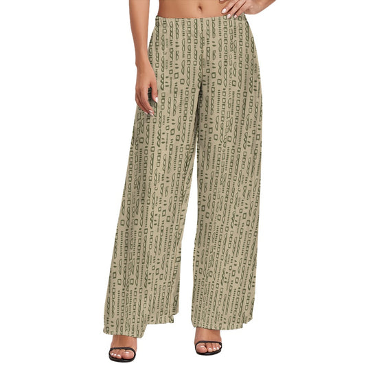 Beige and Green Wide Leg Pants. Miami Collection