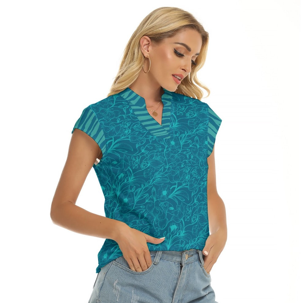 Blue and celeste flowers V-neck Shirts. Miami Collection