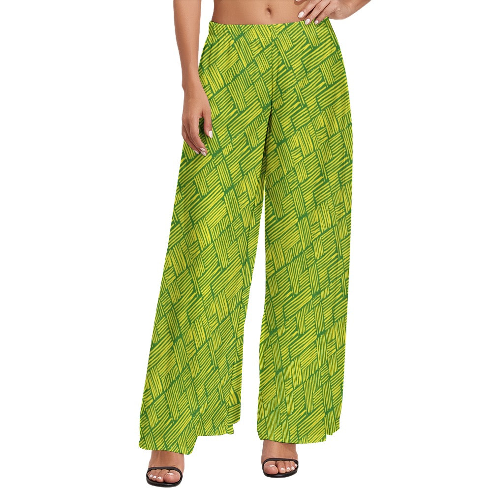 Little Stripes Green Wide Leg Pants. Design hand-painted by the Designer Maria Alejandra Echenique