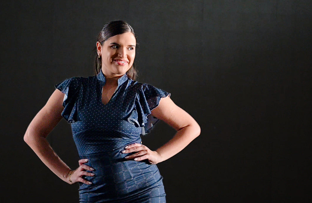 Dark Blue Luminance Vintage Frill Sleeve V-Neck Dress