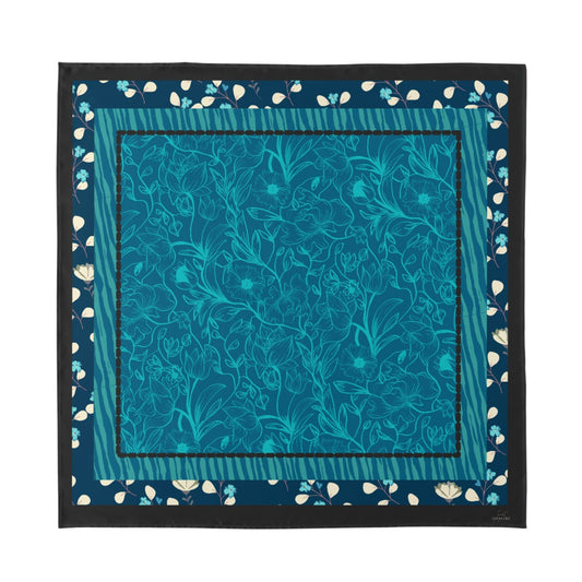 Blue and celeste flowers Silk Bandana. Miami Collection