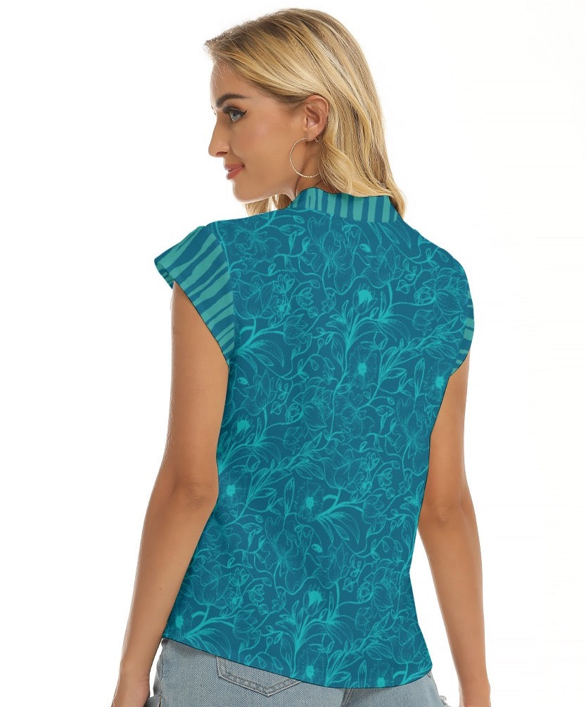 Blue and celeste flowers V-neck Shirts. Miami Collection