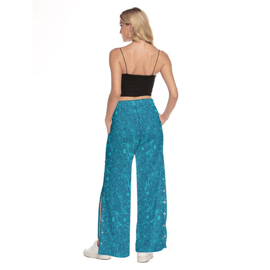 Blue and celeste flowers Side Slit Snap Button Trousers. Miami Collection