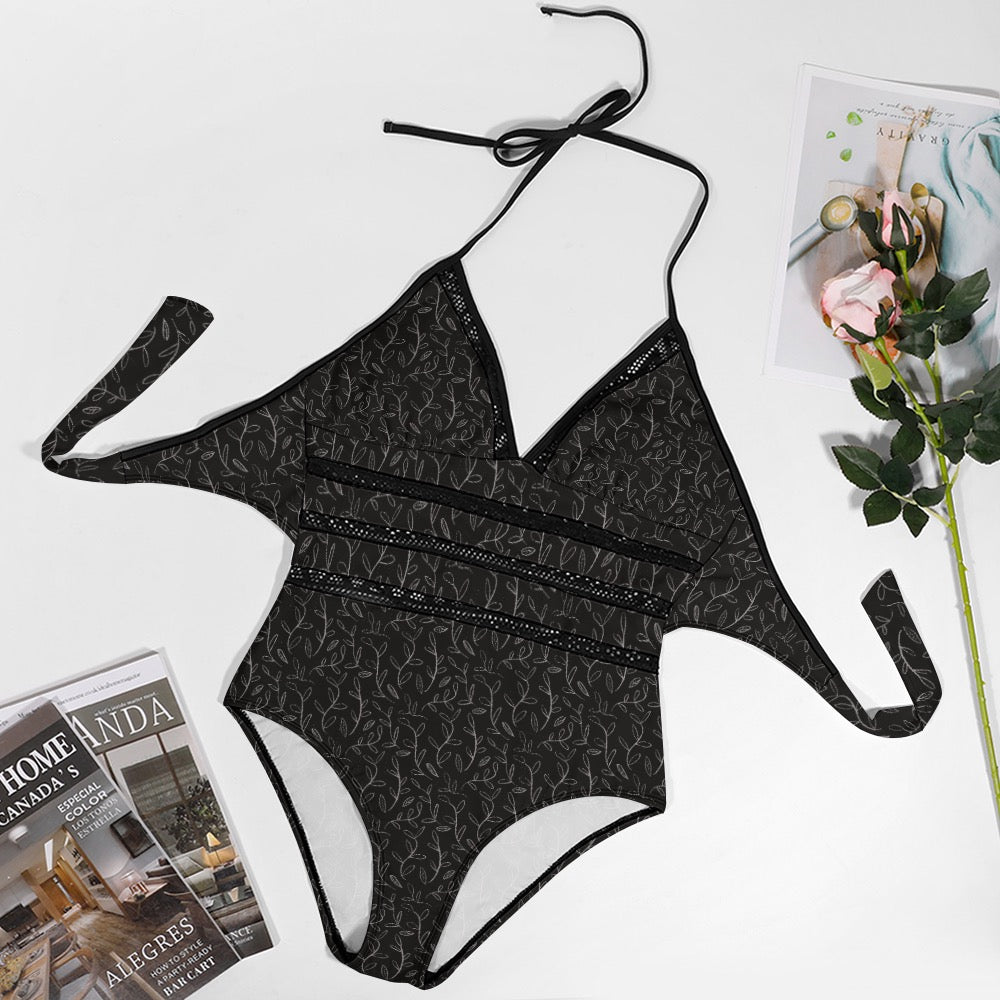 Super Bloom Collection Black One-Piece Bikini Swimwear. Pattern hand-painted by the Designer Maria Alejandra Echenique