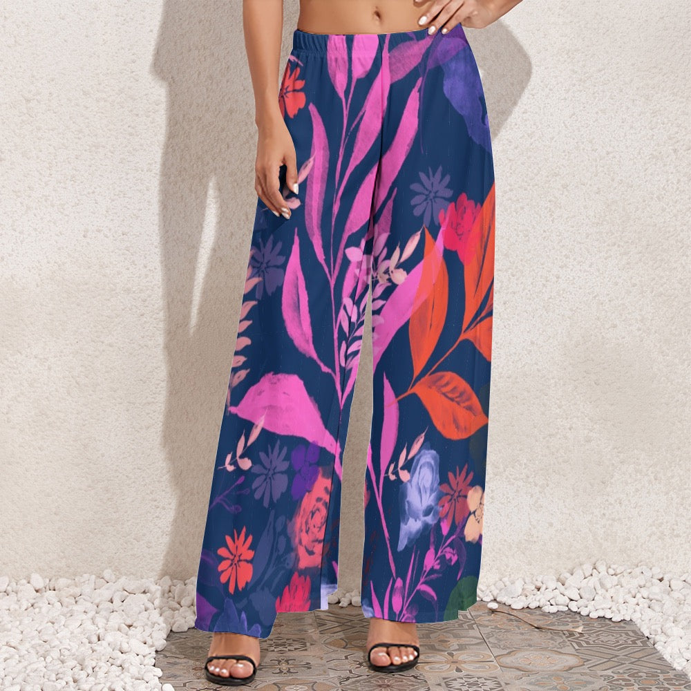 Multicolor Flowers Women's Wide Leg Pants. Houston collection. Design hand-painted by the Designer Maria Alejandra Echenique