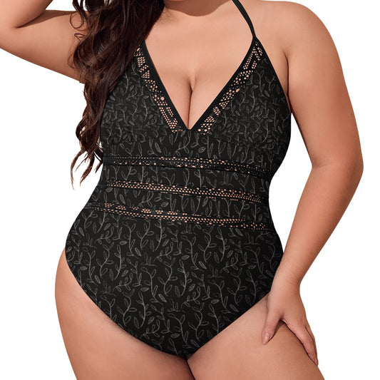 Super Bloom Collection Black Plus size One-piece bikini swimsuit. Pattern hand-painted by the Designer Maria Alejandra Echenique
