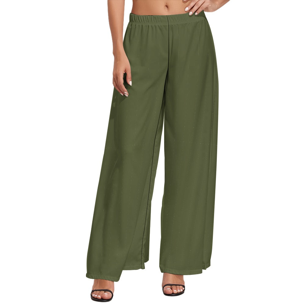 Green solid Wide Leg Pants. Miami Collection