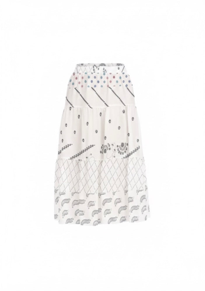 White Luminance Stitched Pleated Chiffon Skirt