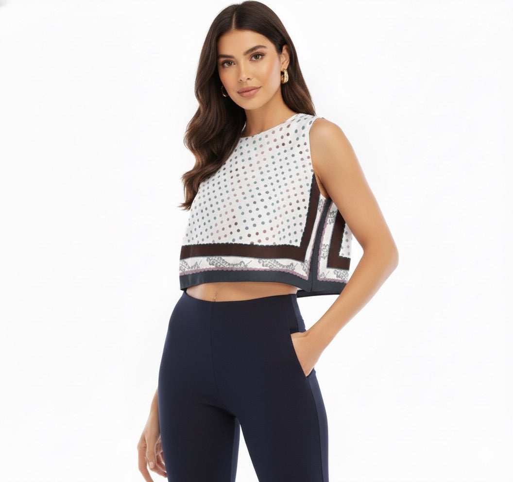 White and Colors Sleeveless Crop Top Luminance