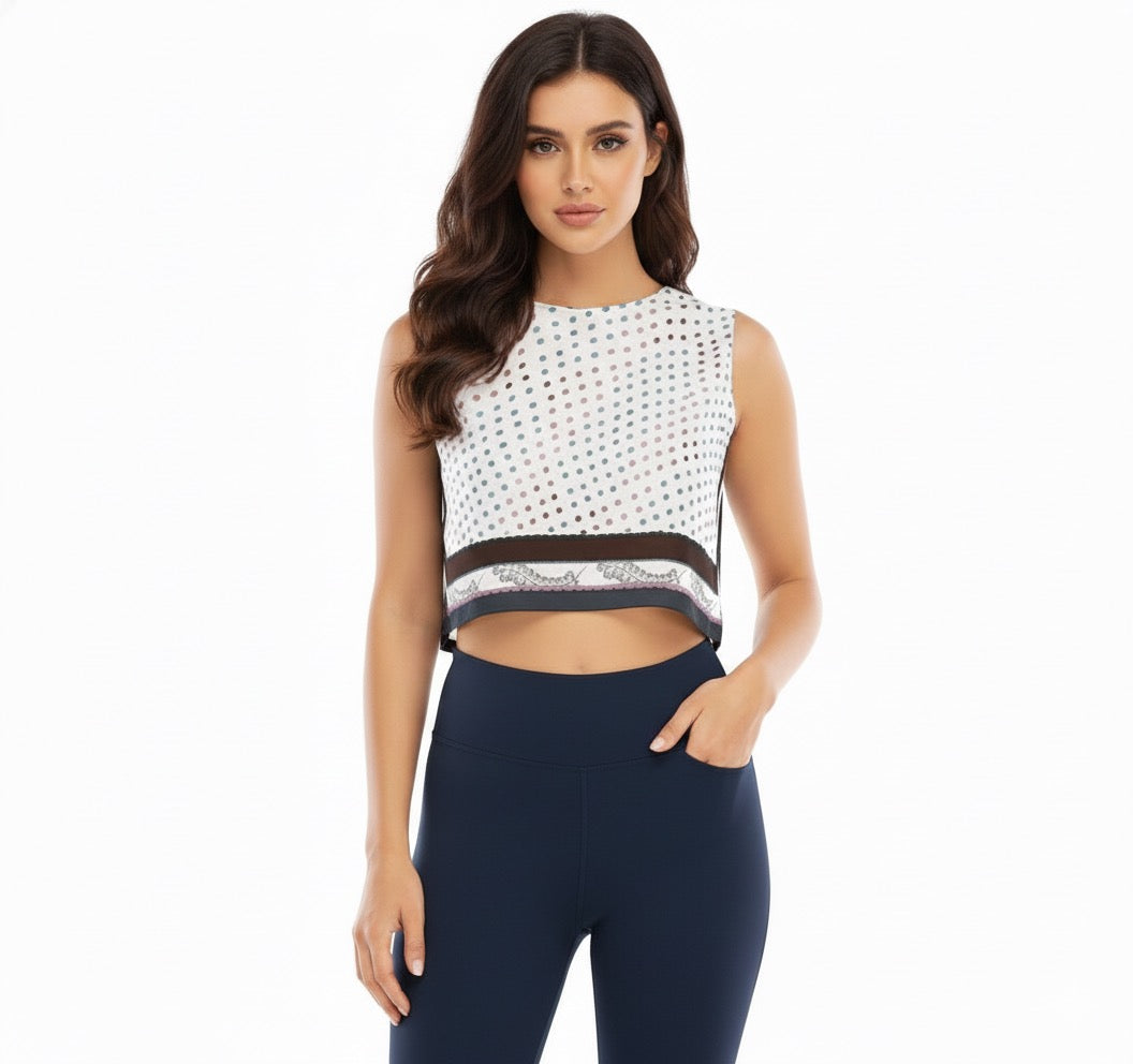 White and Colors Sleeveless Crop Top Luminance