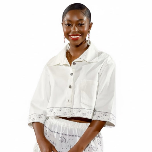 White Luminance Cropped 100% Cotton Jacket