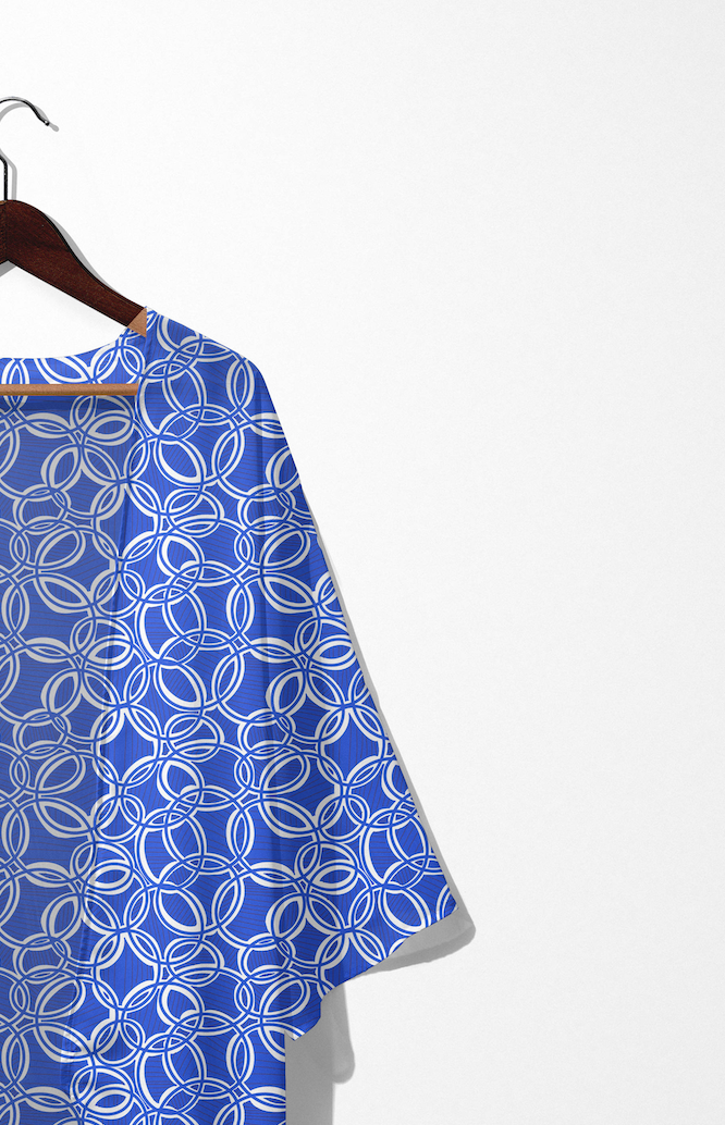 Geometric Blue/White Mesh Cardigan. Mesh Tunic. Cover up. Design hand-painted by the Designer Maria Alejandra Echenique