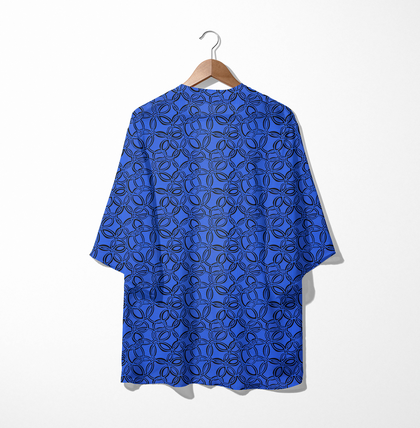 Geometric Blue/Black V-neck Mesh Cardigan. Mesh Kimono. Tunic. cove up. Design hand-painted by the
