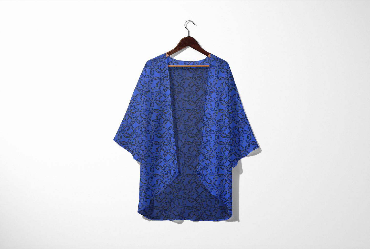 Geometric Blue/Black V-neck Mesh Cardigan. Mesh Kimono. Tunic. cove up. Design hand-painted by the