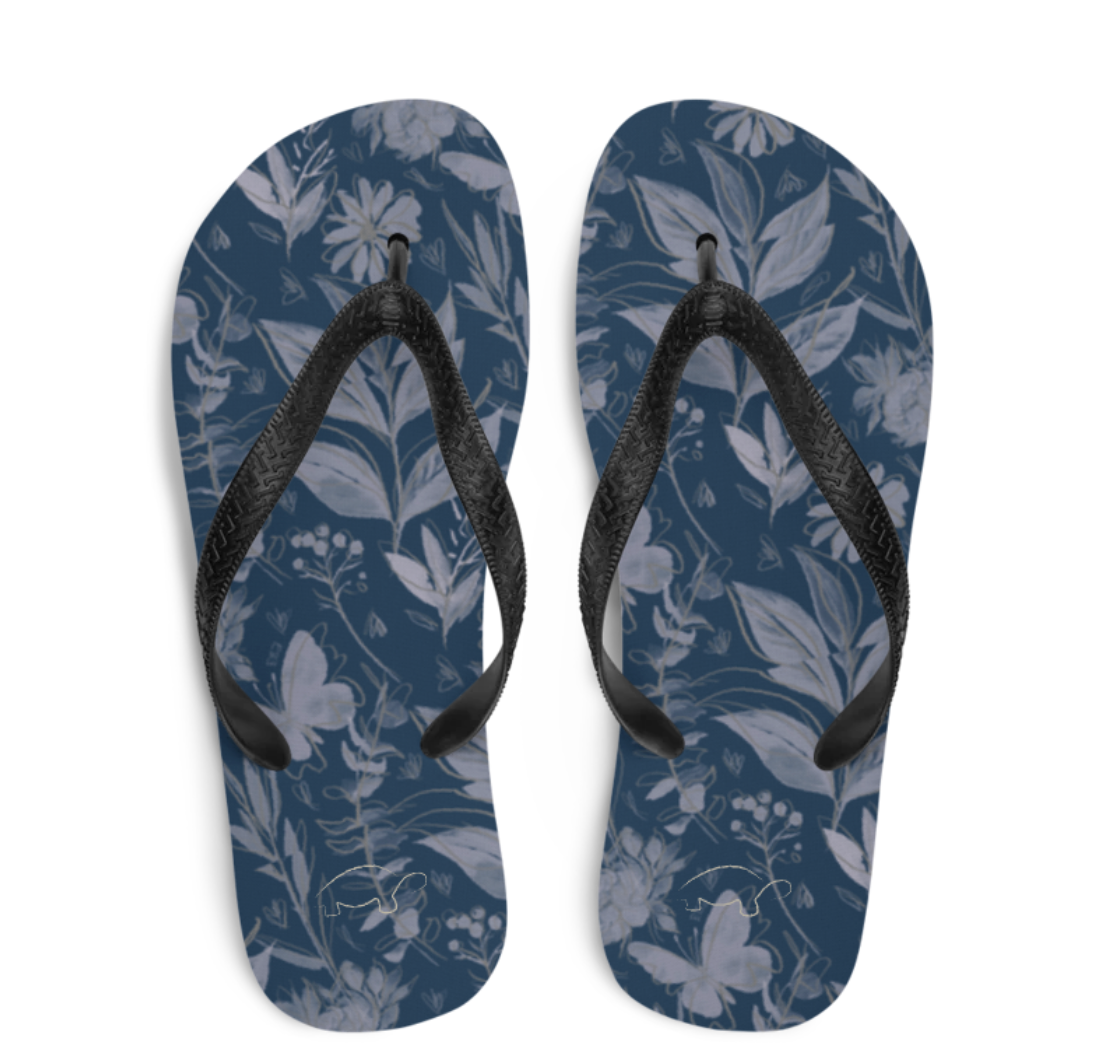 Watercolor Blue Women's Flip Flops. Houston Collection. Design hand-painted by the Designer Maria Al