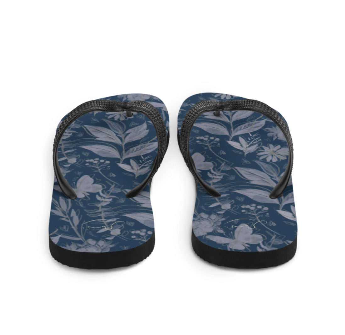 Watercolor Blue Women's Flip Flops. Houston Collection. Design hand-painted by the Designer Maria Al