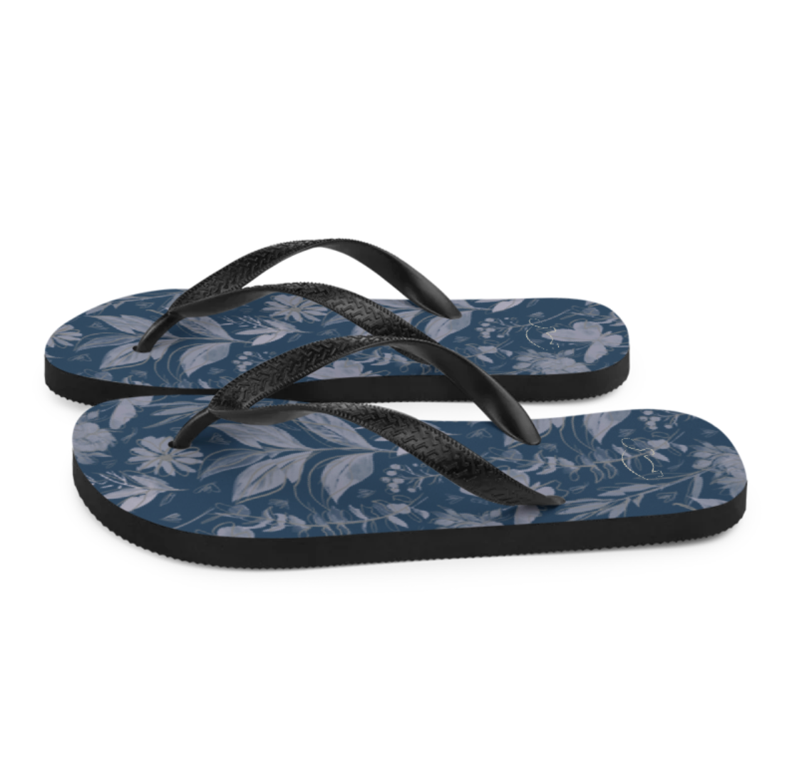 Watercolor Blue Women's Flip Flops. Houston Collection. Design hand-painted by the Designer Maria Al